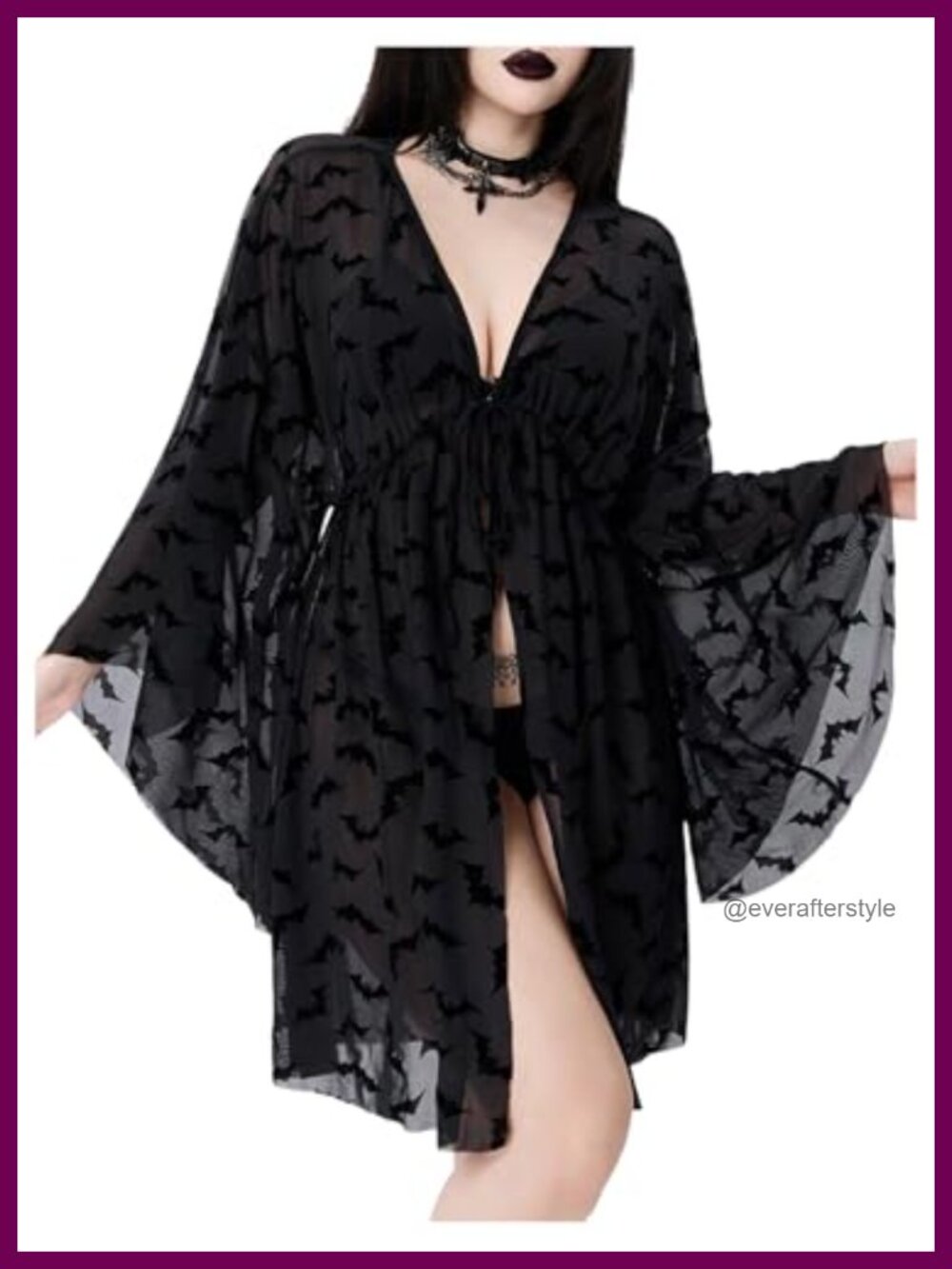 Goth Sheer Mesh Kimono Cardigan Lightweight Cover Up Tie Front